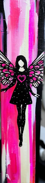 Free angel bookmark featuring a girl angel in hot pink and black